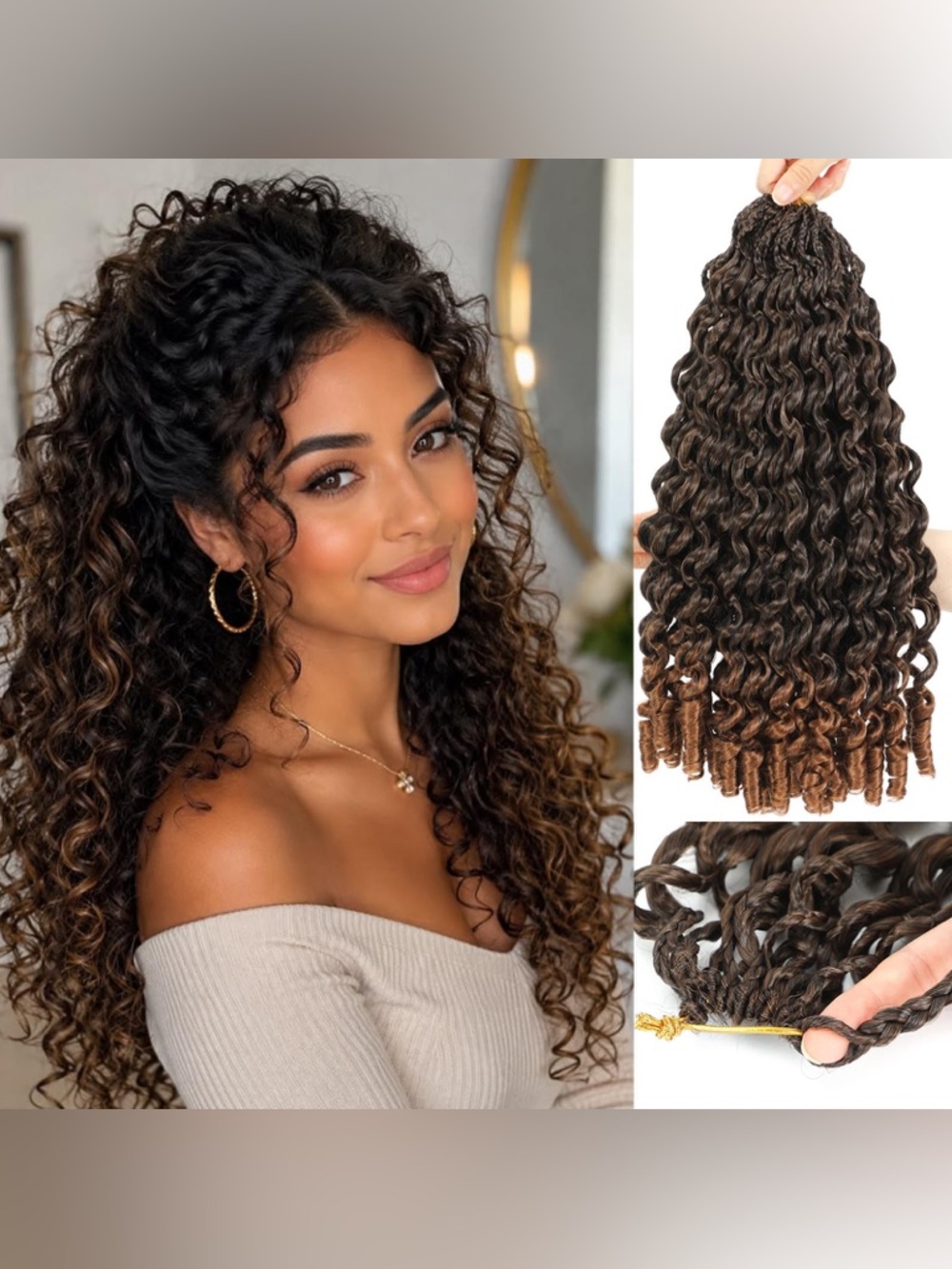 Burmese Curl with Spiral Crochet Hair Curl Ends Soft Protein Fiber- FULL HEAD
